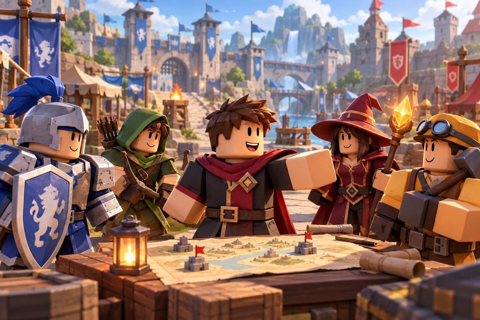 Beginner army assembling outside a stone town at dawn