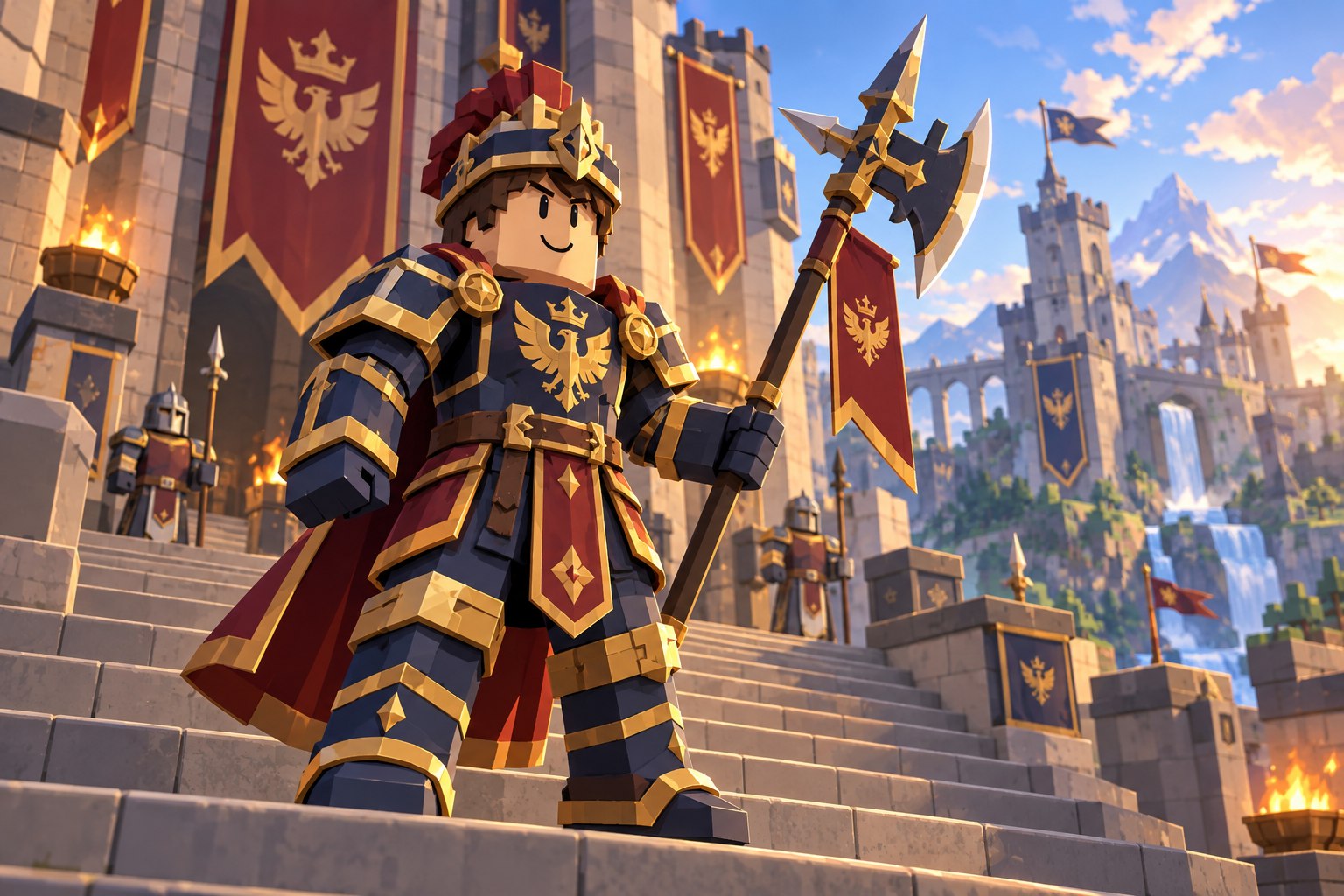Imperial Halberdier commander on castle steps